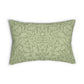 A rectangular decorative throw pillow featuring a classic William Morris-style botanical and leafy pattern in sage green and cream, shown against a plain white background.