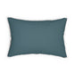 Rectangular lumbar cushion with a floral William Morris & Co pattern in various colours on a teal background.