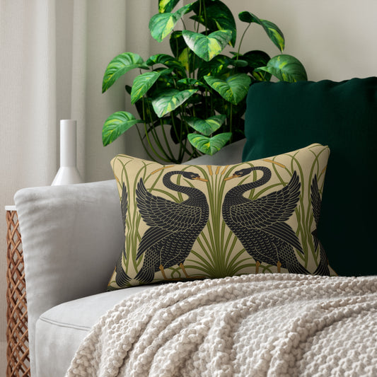 Lumbar Cushion inspired by William Morris - Swan, Rush and Iris Collection (Black Swan)