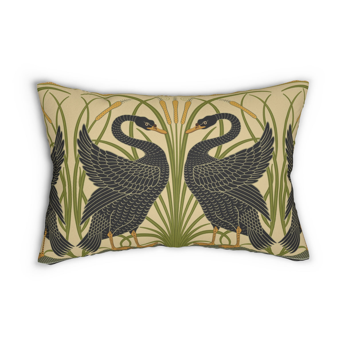 Lumbar Cushion inspired by William Morris - Swan, Rush and Iris Collection (Black Swan)