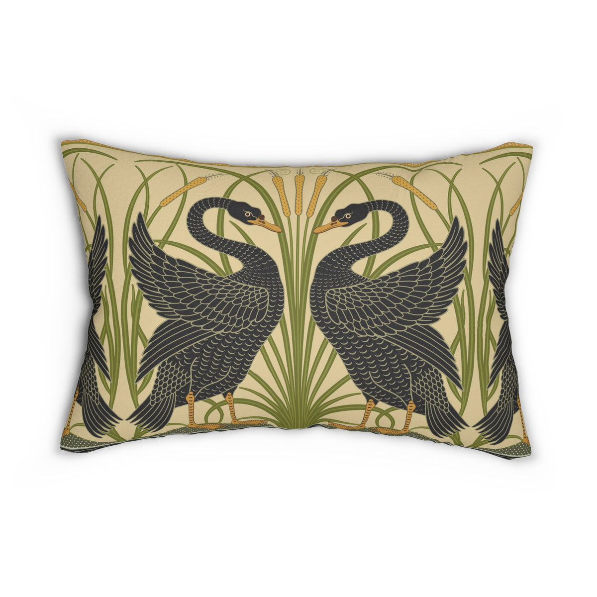 Lumbar Cushion inspired by William Morris - Swan, Rush and Iris Collection (Black Swan)