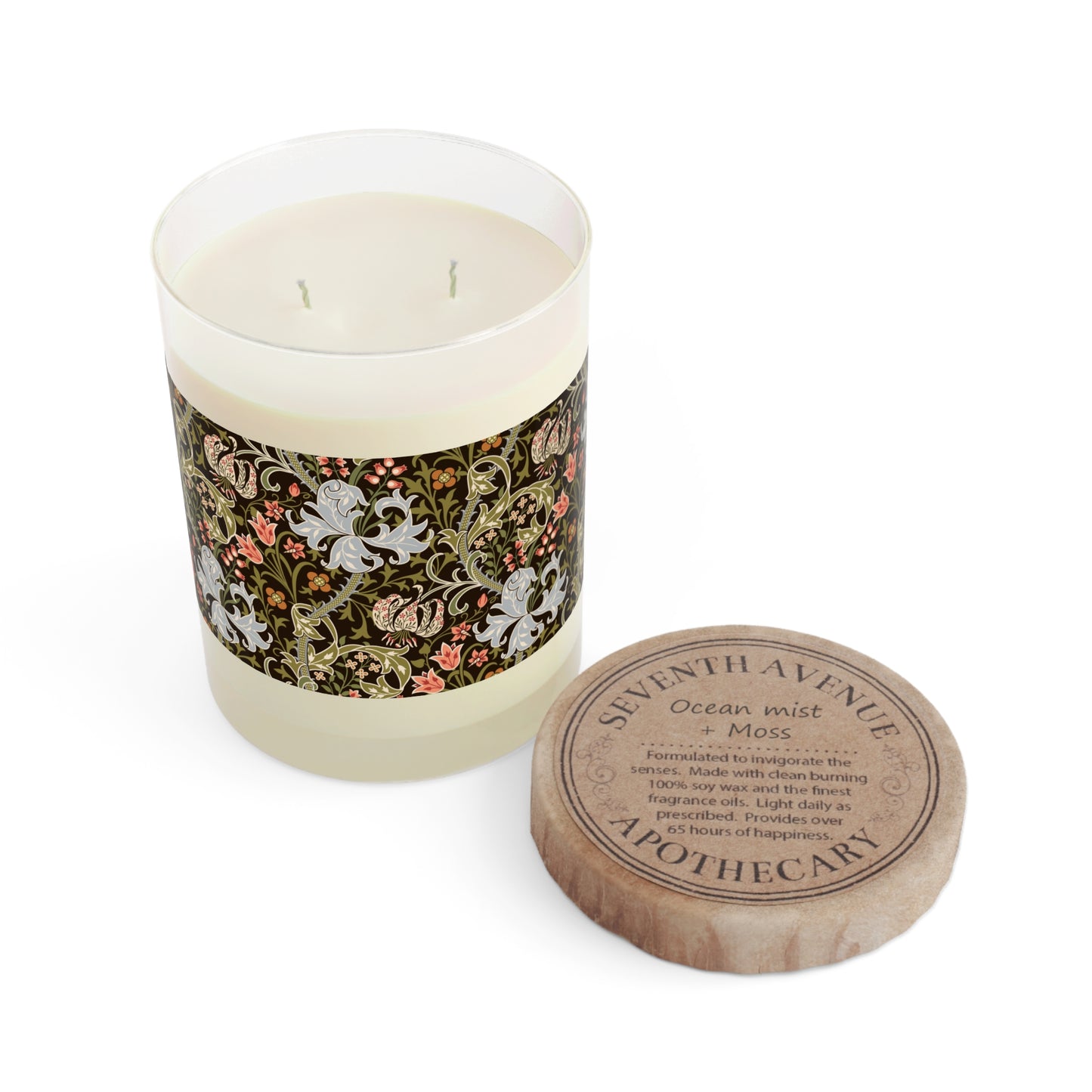 Luxury Scented Candle in an Arts & Crafts pattern inspired by William Morris & Co called Golden Lily Collection (Midnight)