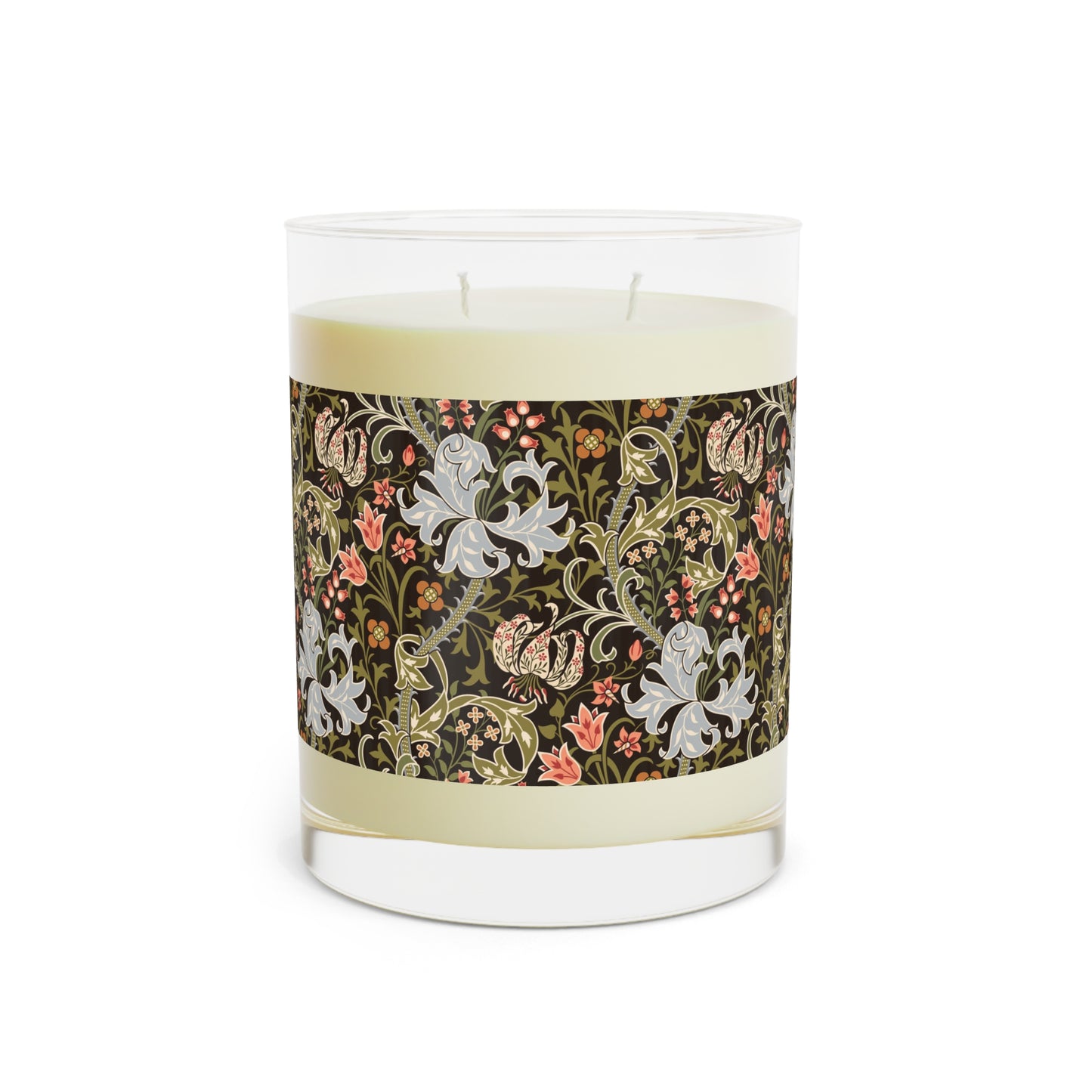 Luxury Scented Candle in an Arts & Crafts pattern inspired by William Morris & Co called Golden Lily Collection (Midnight)