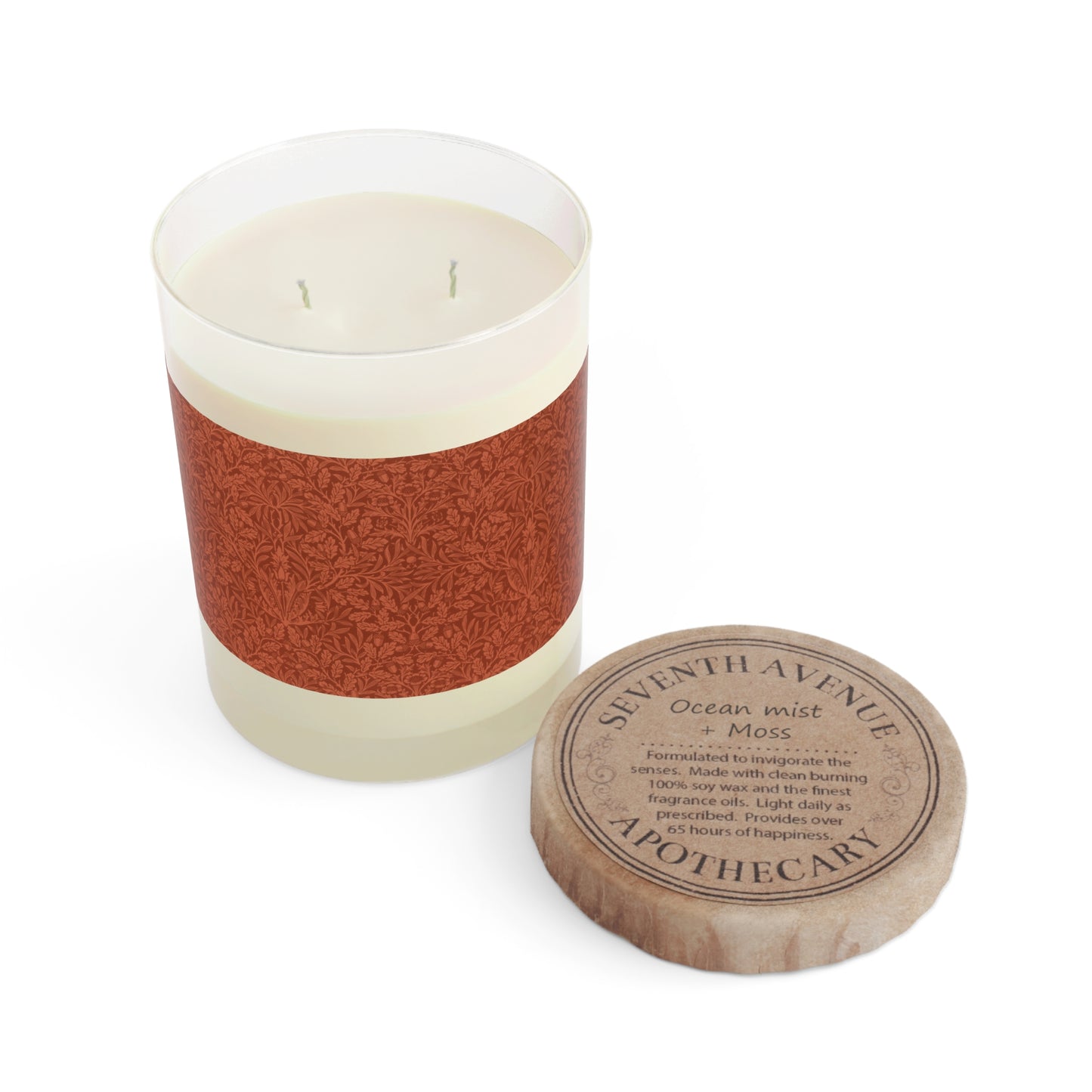 Luxury Scented Candle in an Arts & Crafts pattern inspired by William Morris & Co called Acorns and Oak Leaves Collection (Rust)