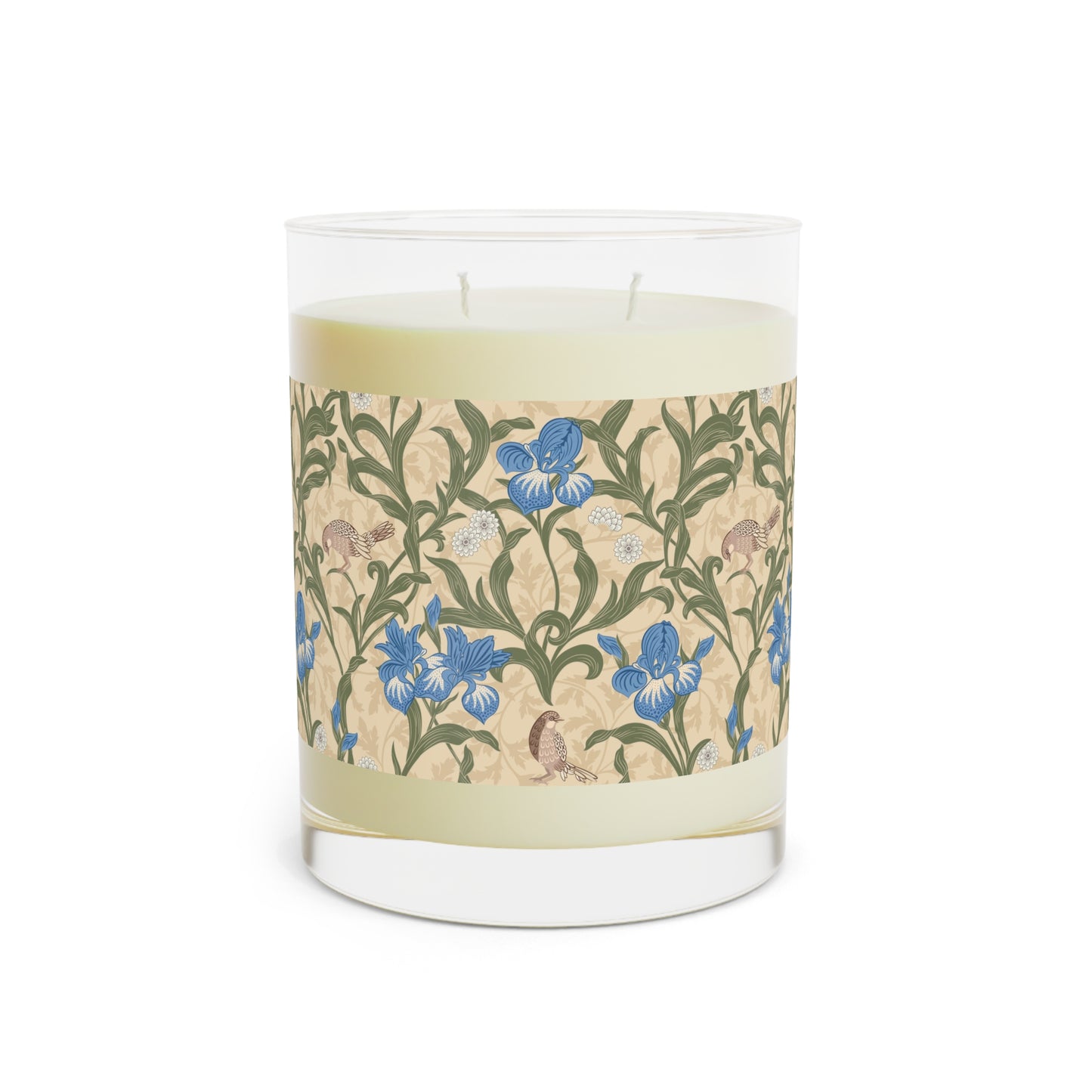 Luxury Scented Candle in an Arts & crafts pattern inspired by William Morris & Co called Blue Iris Collection