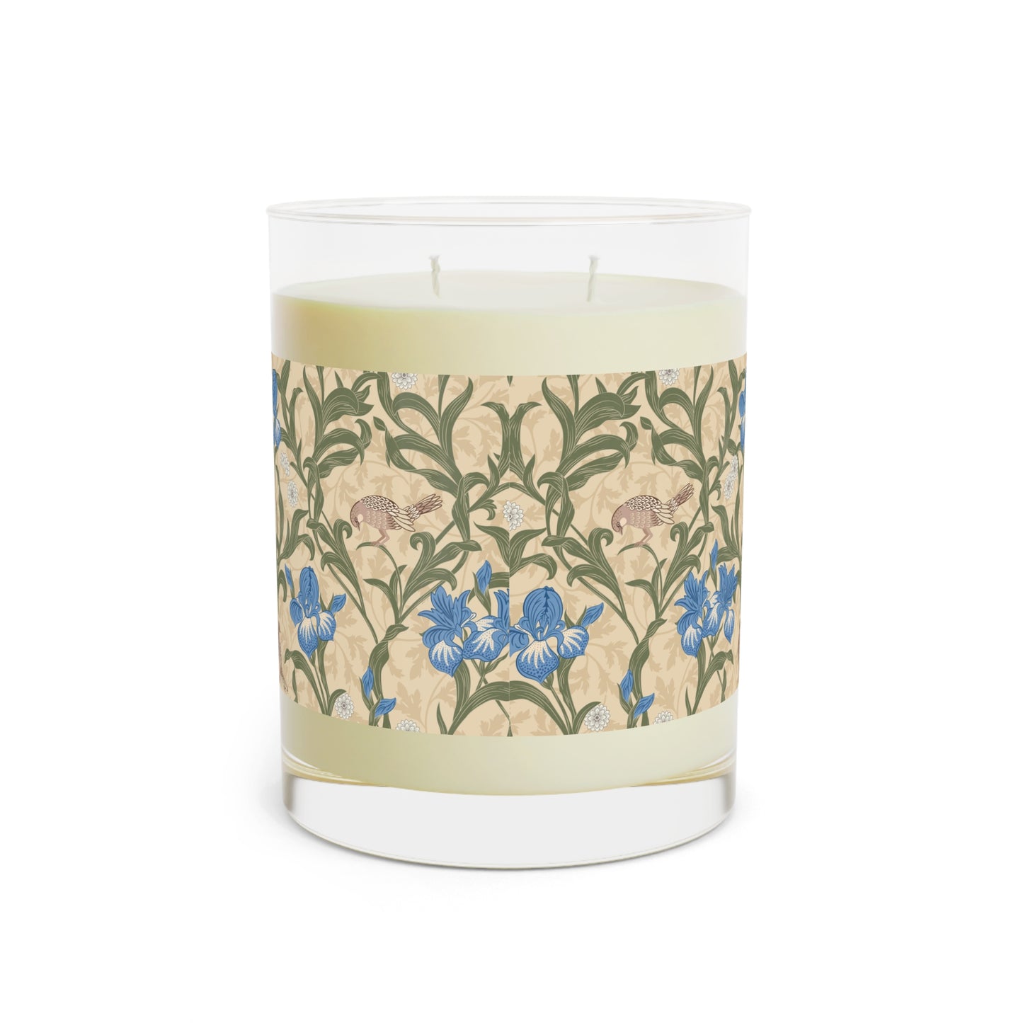 Luxury Scented Candle in an Arts & crafts pattern inspired by William Morris & Co called Blue Iris Collection