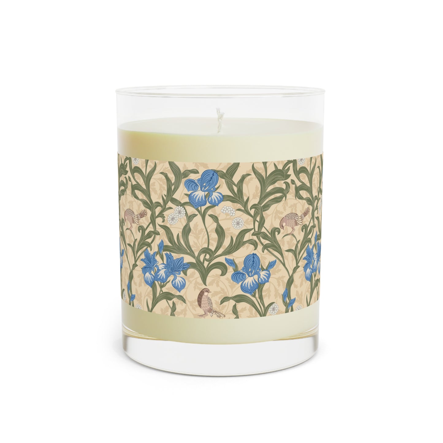 Luxury Scented Candle in an Arts & crafts pattern inspired by William Morris & Co called Blue Iris Collection