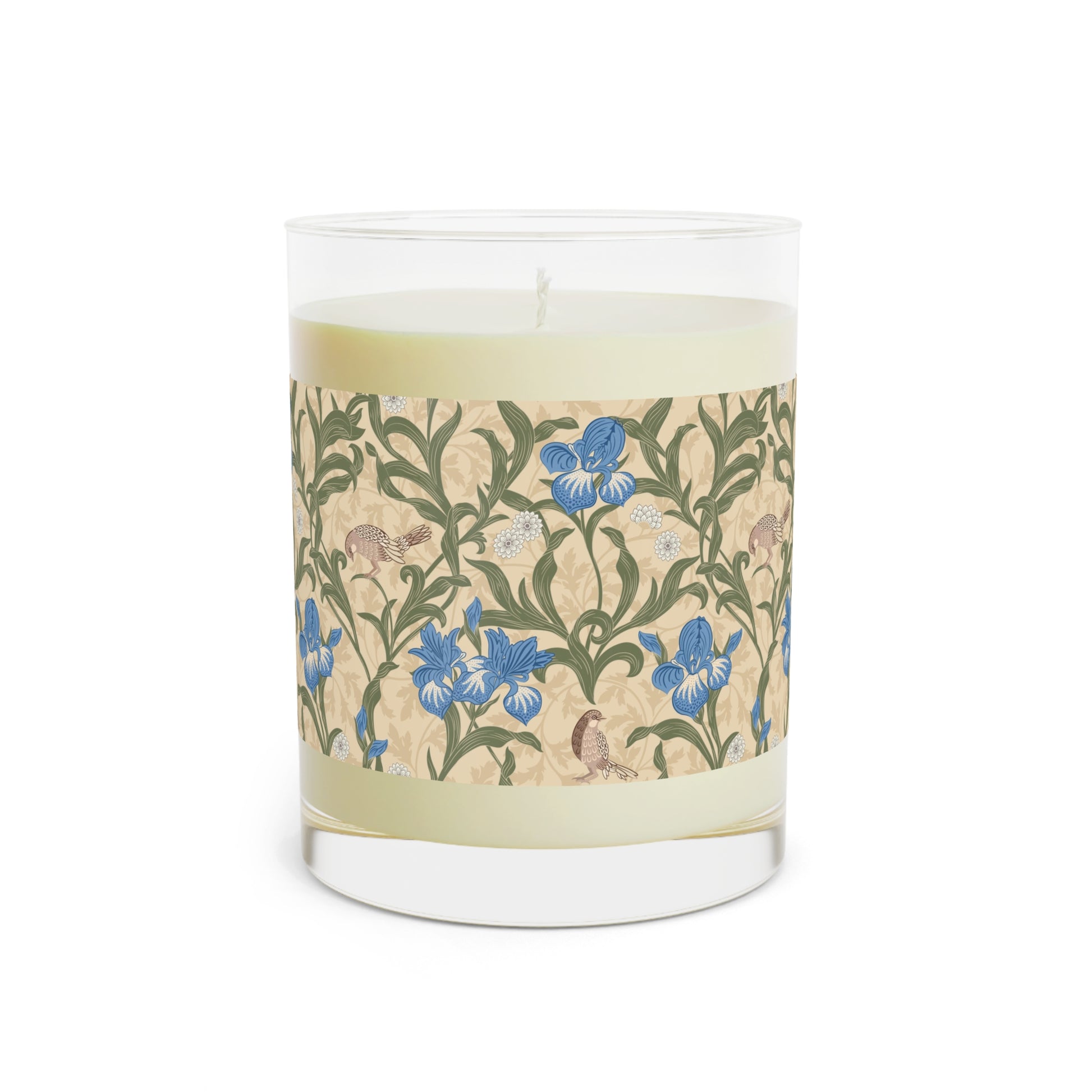 Luxury Scented Candle in an Arts & crafts pattern inspired by William Morris & Co called Blue Iris Collection