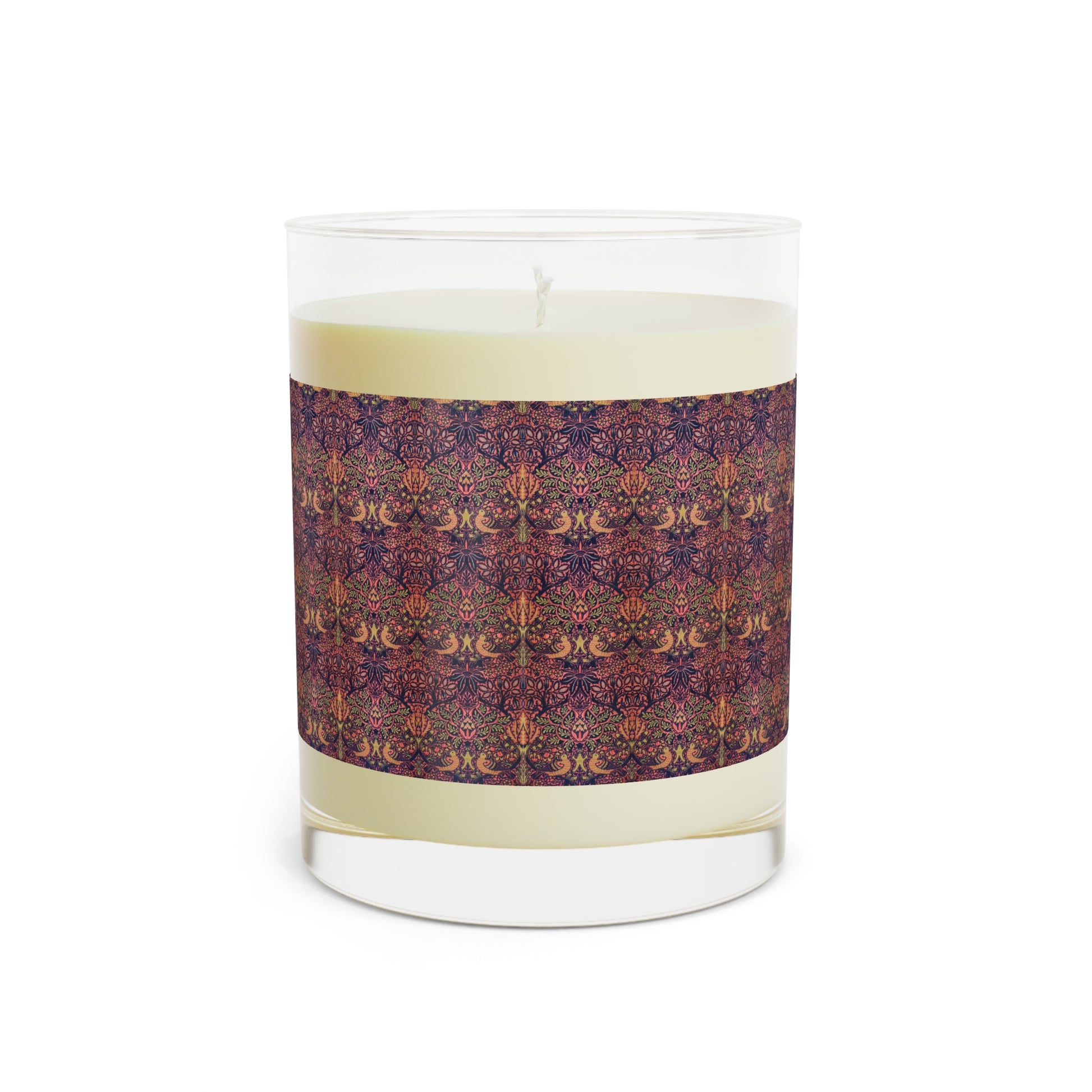 Luxury Scented Candle in an Arts & Crafts patter inspired by William Morris & Co called Dove & Rose Collection (Pink, Purple and Orange)
