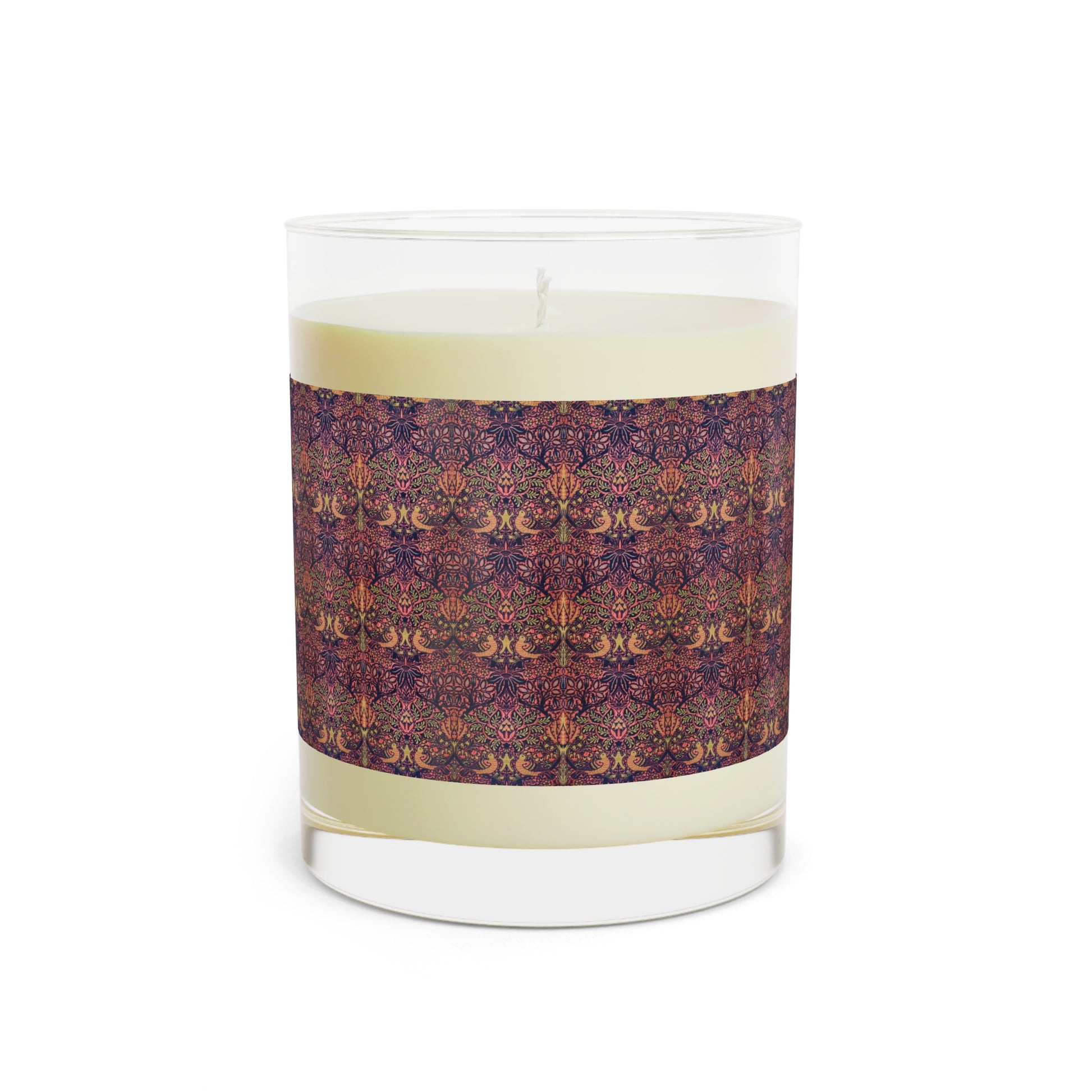 Luxury Scented Candle in an Arts & Crafts patter inspired by William Morris & Co called Dove & Rose Collection (Pink, Purple and Orange)