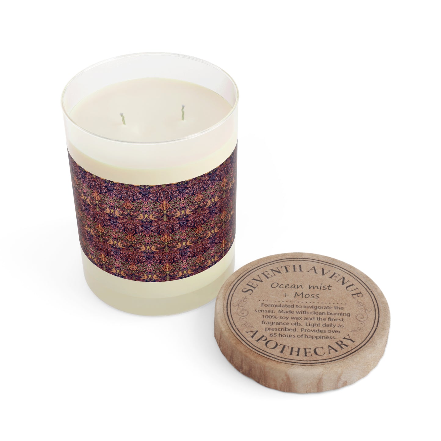 Luxury Scented Candle in an Arts & Crafts patter inspired by William Morris & Co called Dove & Rose Collection (Pink, Purple and Orange)