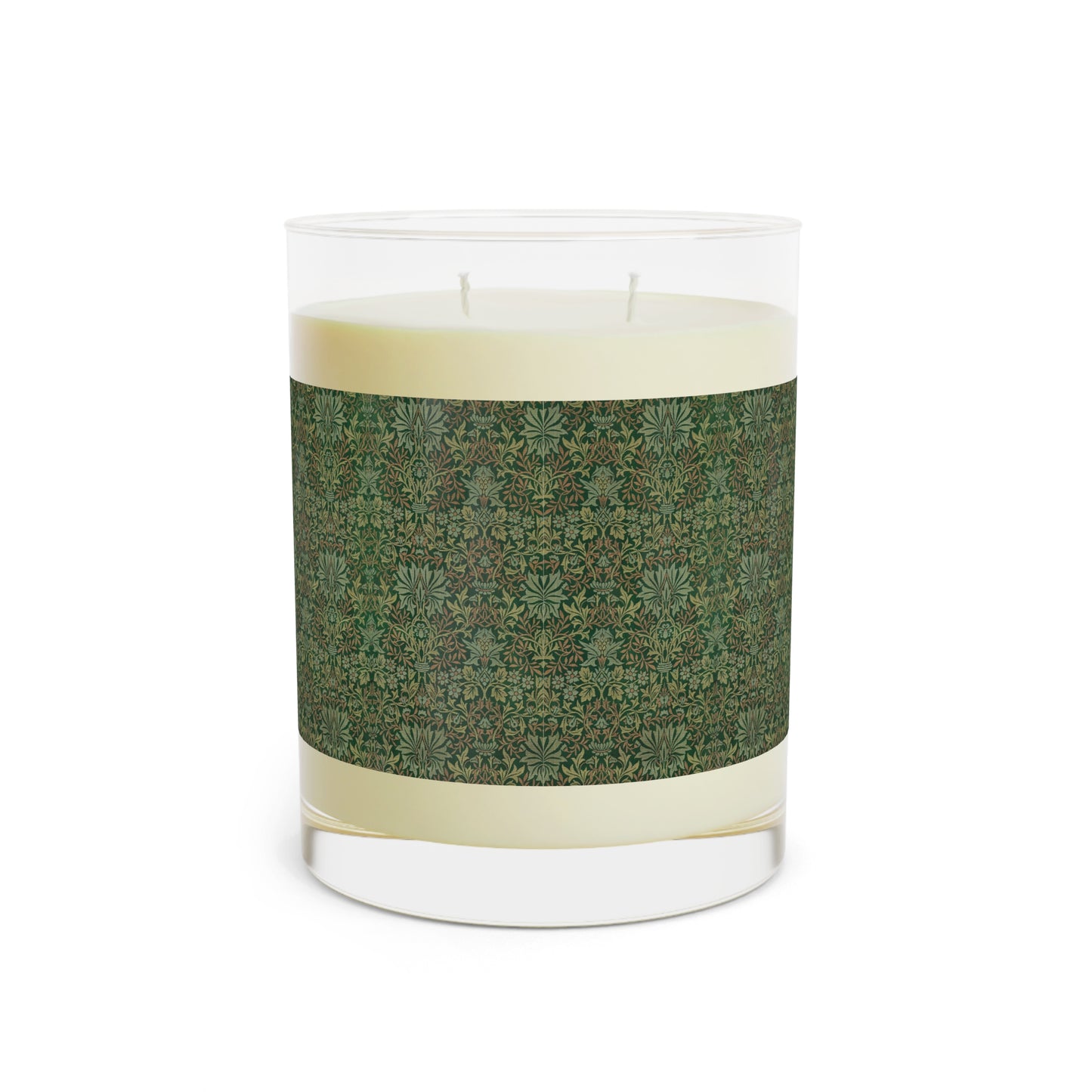 Luxury Scented Candle in an Arts & Crafts pattern inspired by William Morris & Co called Flower Garden Collection in Green and Brown