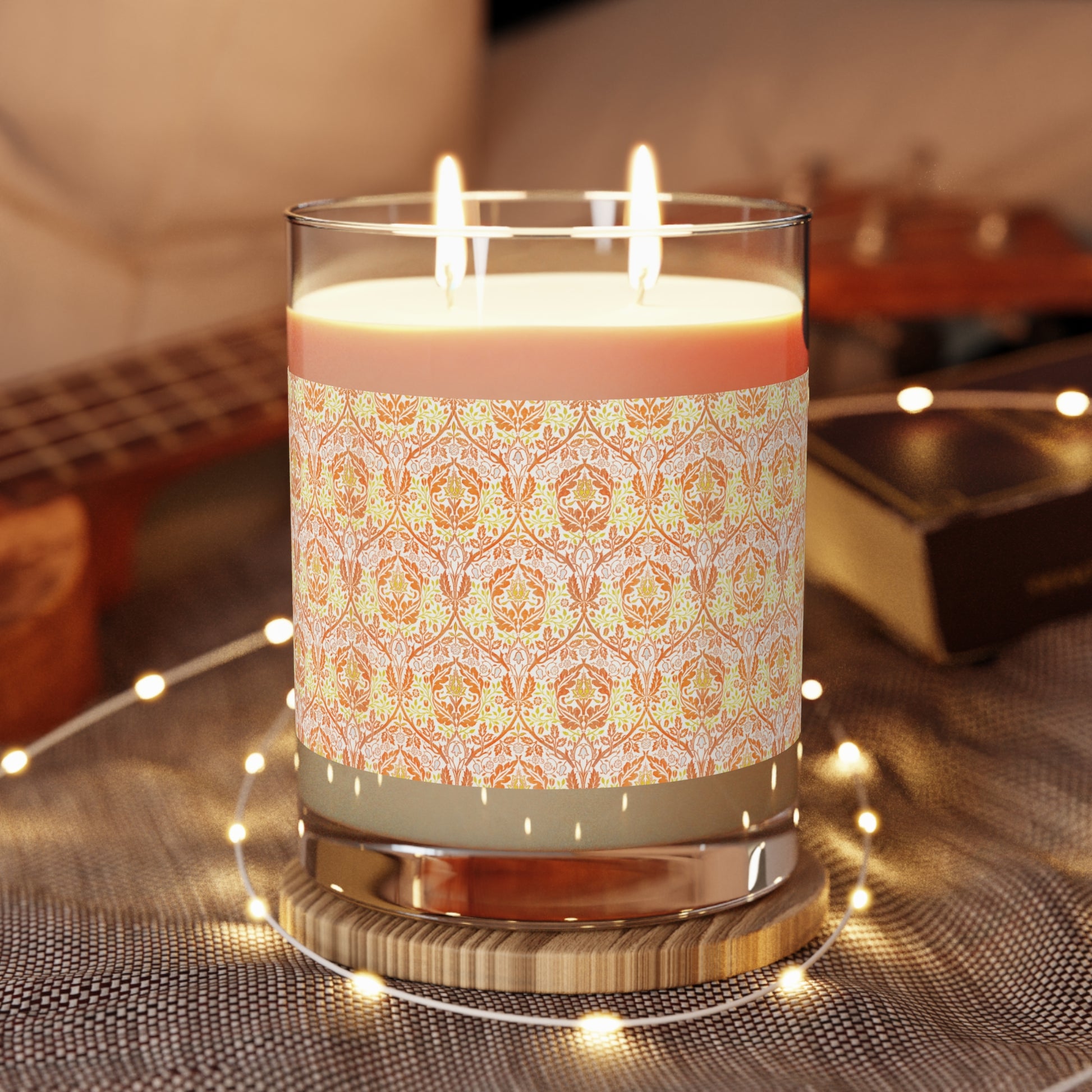 Luxury Scented Candle in an Arts & Crafts pattern inspired by William Morris & Co called Golden Bough Collection