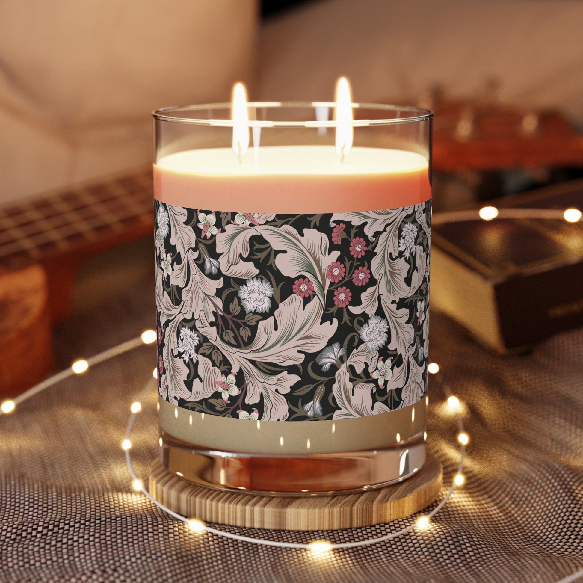 Luxury Scented Candle in an Arts & Crafts pattern inspired by William Morris & Co called Leicester Collection (Brown)