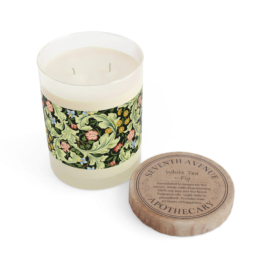 Luxury Scented Candle in an Arts & Crafts floral pattern inspired by William Morris & Co called Leicester Collection (Green)