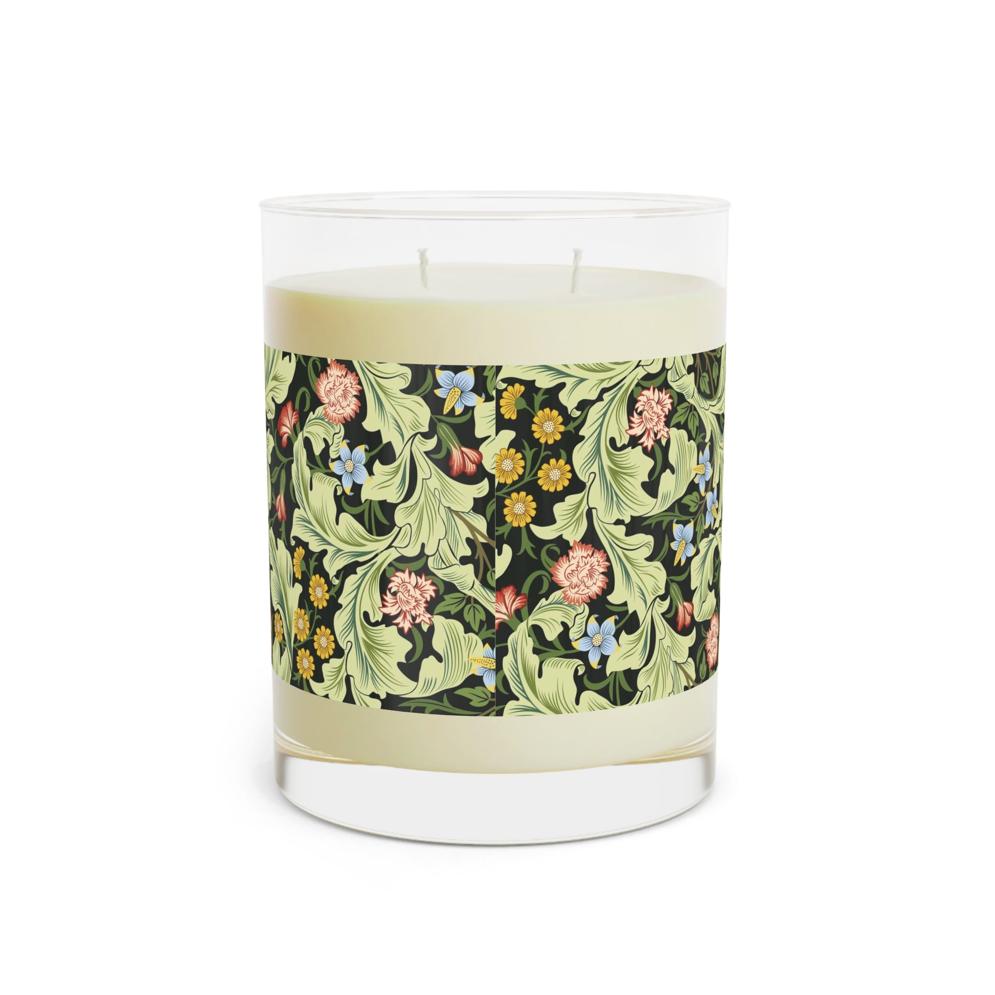 Luxury Scented Candle in an Arts & Crafts floral pattern inspired by William Morris & Co called Leicester Collection (Green)