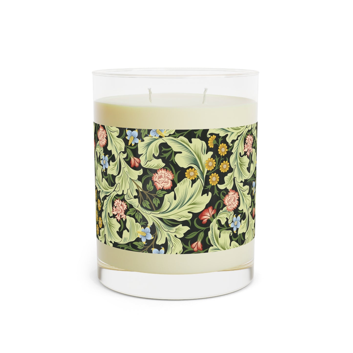 Luxury Scented Candle in an Arts & Crafts floral pattern inspired by William Morris & Co called Leicester Collection (Green)