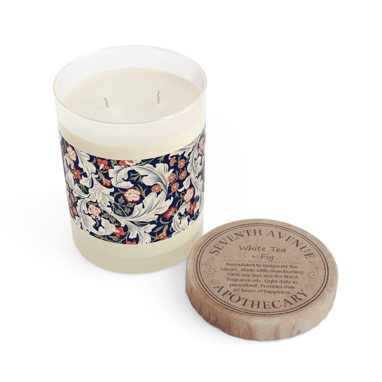Luxury Scented Candle in an Arts & Crafts  floral pattern inspired by William Morris & Co called Leicester Collection (Royal)