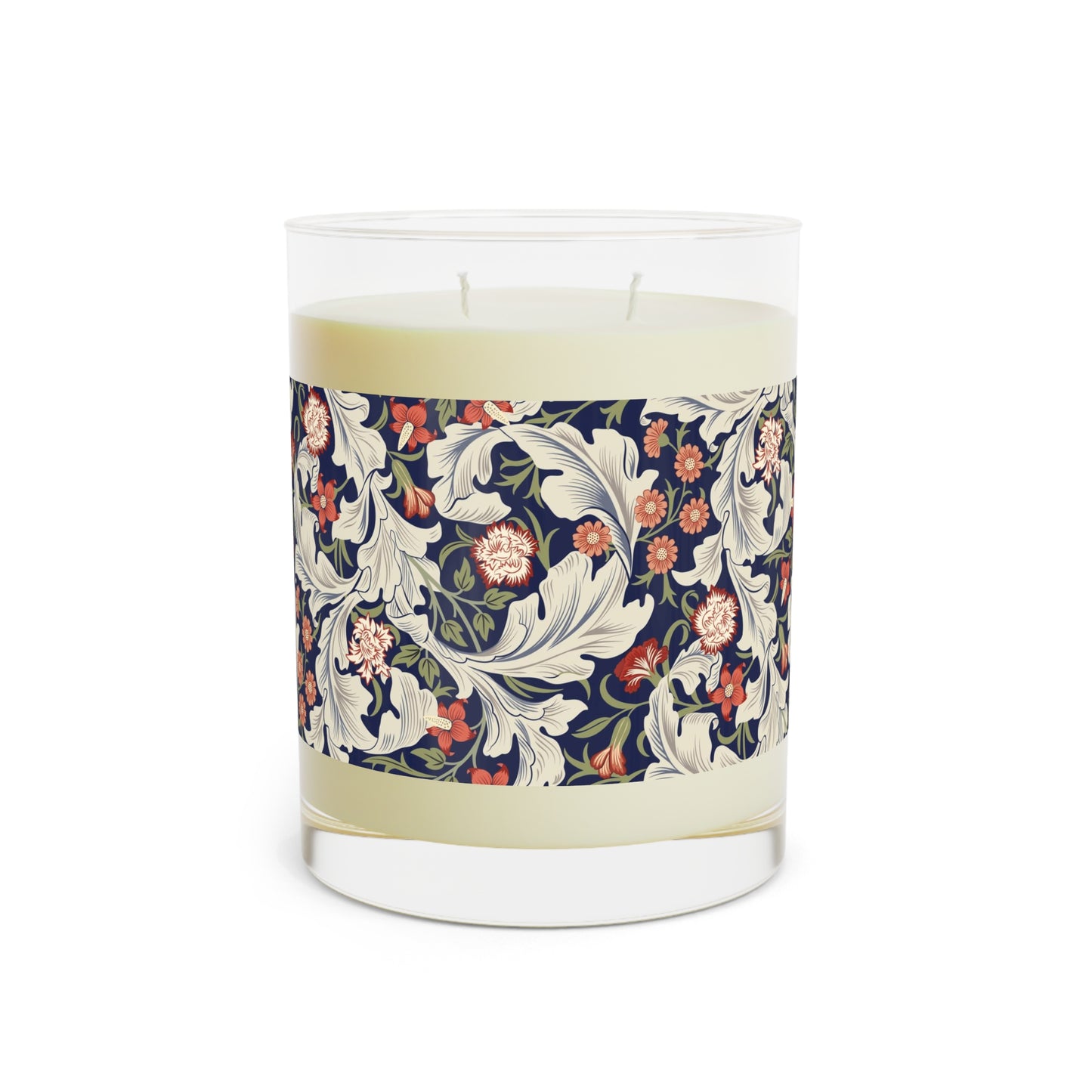 Luxury Scented Candle in an Arts & Crafts  floral pattern inspired by William Morris & Co called Leicester Collection (Royal)