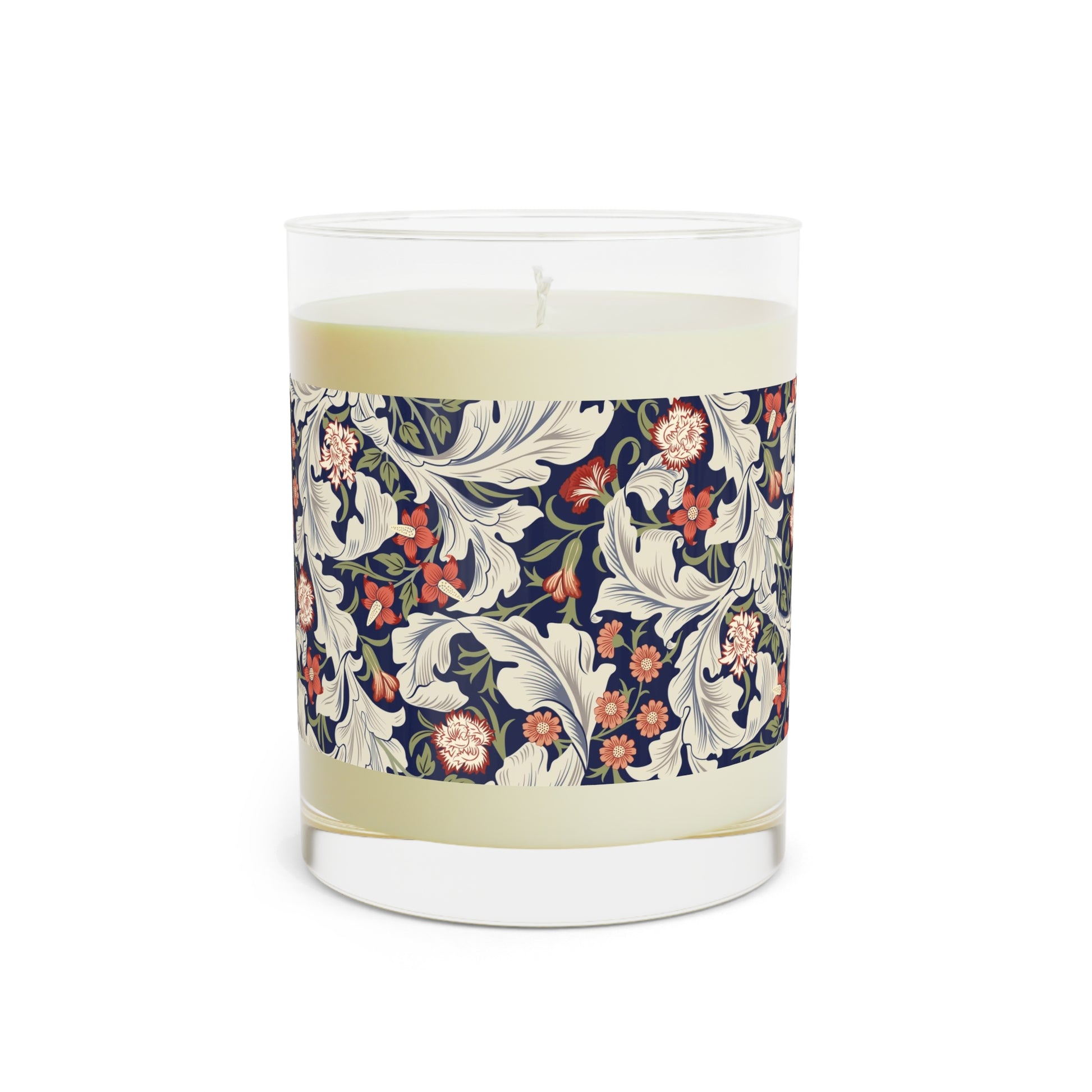 Luxury Scented Candle in an Arts & Crafts  floral pattern inspired by William Morris & Co called Leicester Collection (Royal)