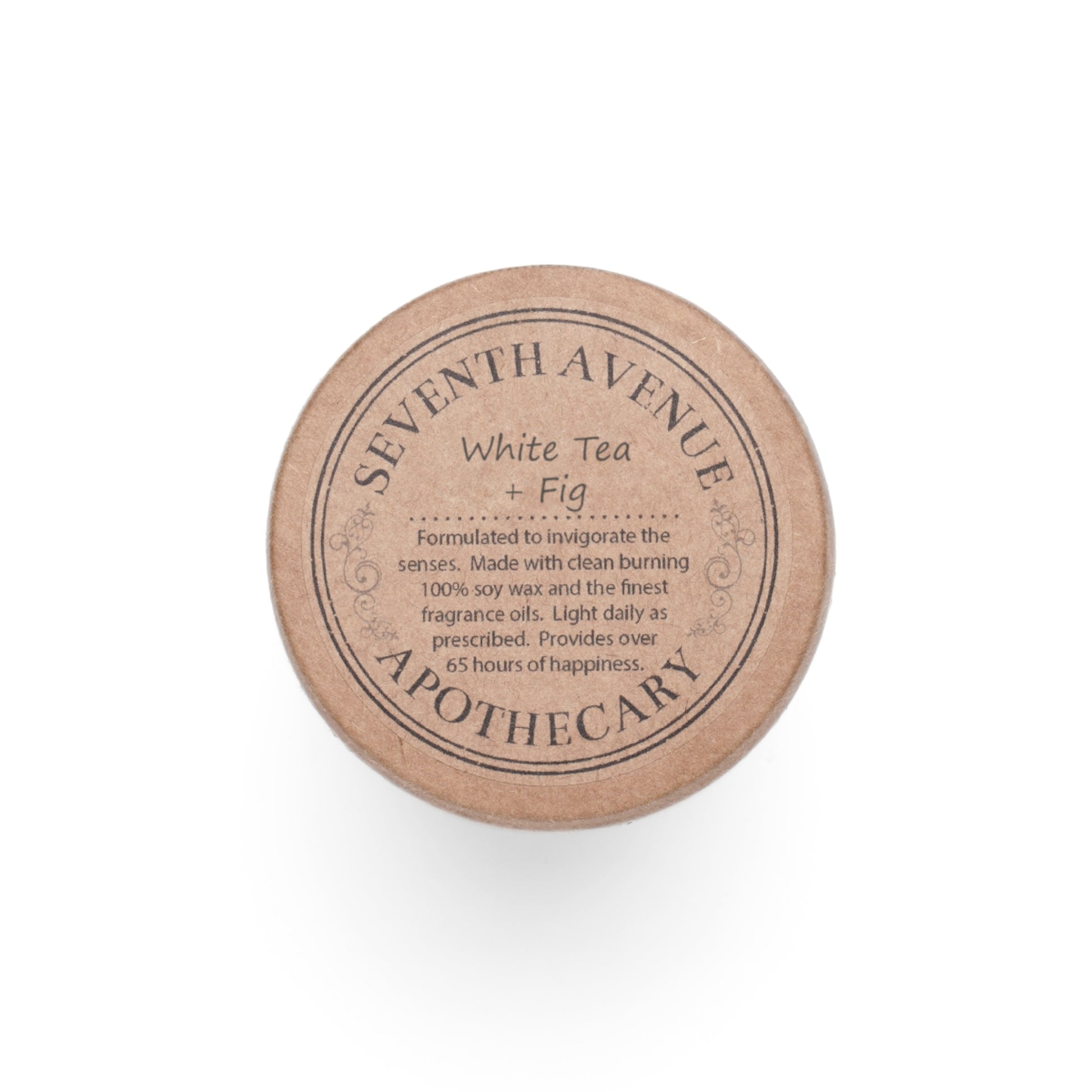 William Morris & Co luxury scented candle in a white jar with a floral Seaweed pattern, accompanied by a brown cardboard lid.
