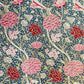 Floral pattern with pink and red flowers on a dark blue background