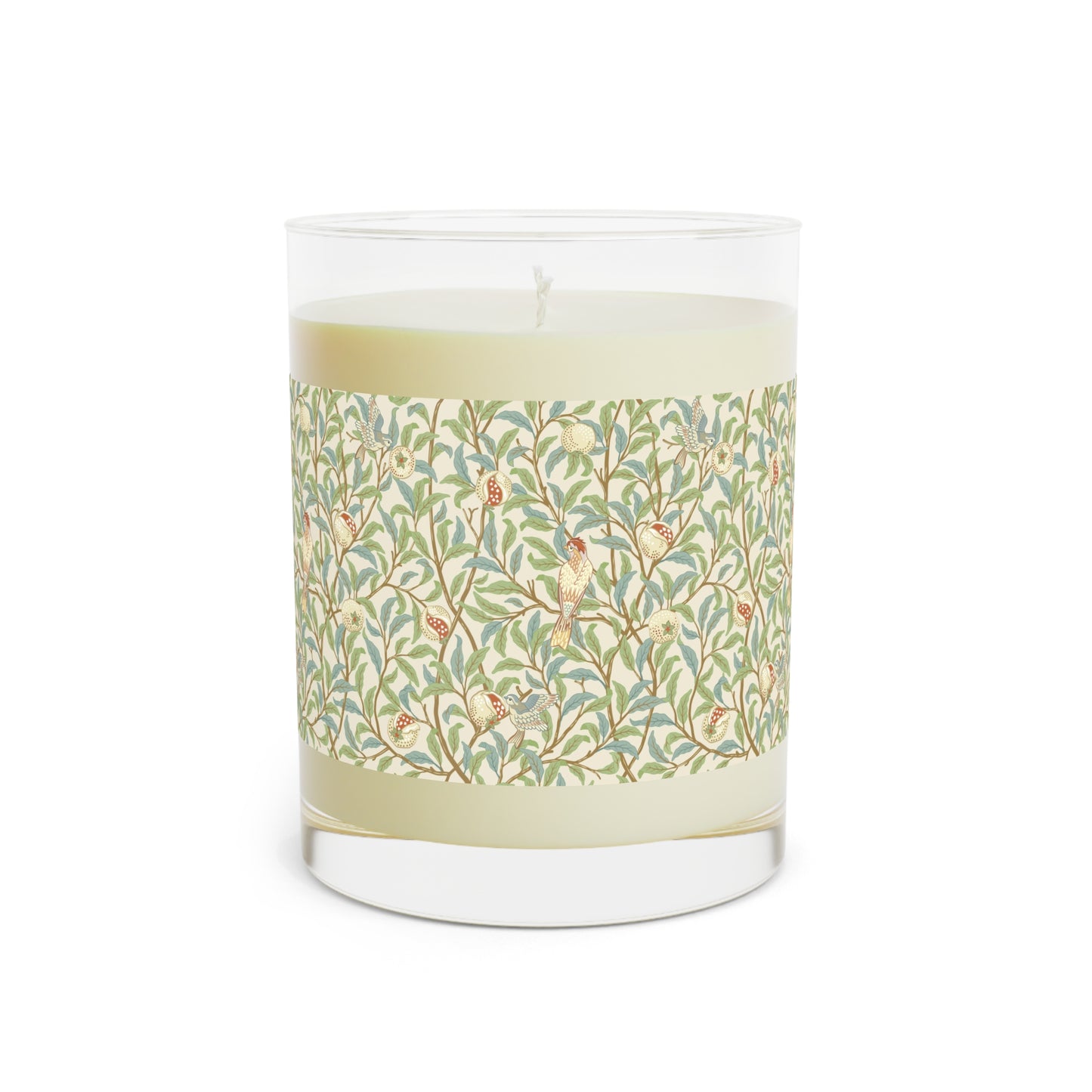 Luxury Scented Candle in an Arts & Crafts pattern inspired by William Morris & Co called Bird and Pomegranate Collection (Parchment) by Kathleen Kersey