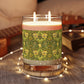 Luxury Scented Candle in a glass jar with a brown paper lid in an Arts & Crafts pattern inspired by William Morris & Co called Honeysuckle Collection (Gold)