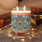 Luxury Scented Candle with two cotton wicks in a pattern by William Morris  & Co called Snakeshead Collection. Blue, red, white and green
