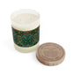 Luxury Scented Candle  in a glass jar with a brown paper lid inspired by William Morris & Co in an Arts & Crafts pattern called Tulip Collection with Red, Blue and Green