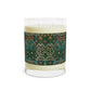 Luxury Scented Candle  in a glass jar with a brown paper lid inspired by William Morris & Co in an Arts & Crafts pattern called Tulip Collection with Red, Blue and Green