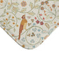 A microfibre bath mat with a floral and bird pattern inspired by William Morris, in a beige, green, and brown color palette.