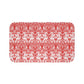 Rectangular mat with red and white floral pattern on a white background