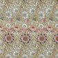 A rectangular microfibre bath mat with a floral pattern inspired by William Morris, predominantly in beige, green and pink colours.