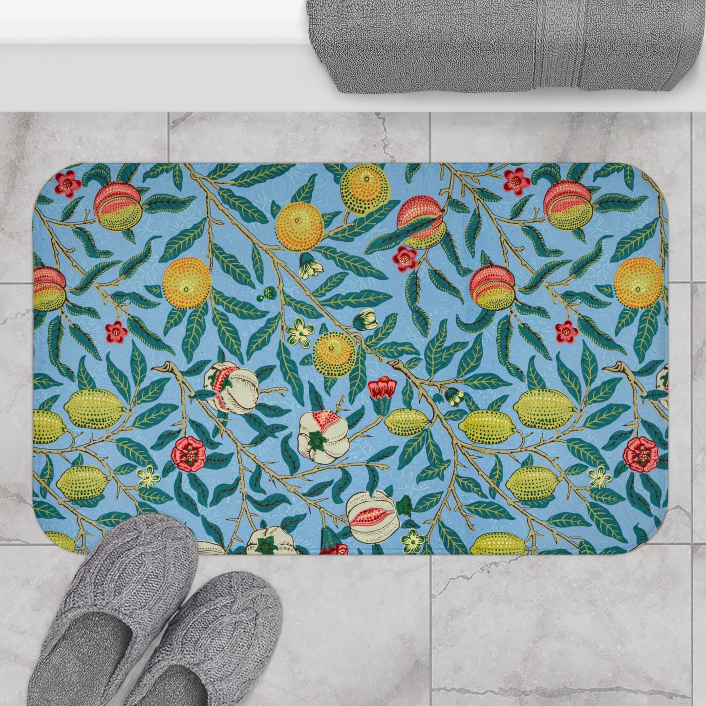 Microfibre Bath Mat inspired by William Morris - Four Fruits Collection (Sky)