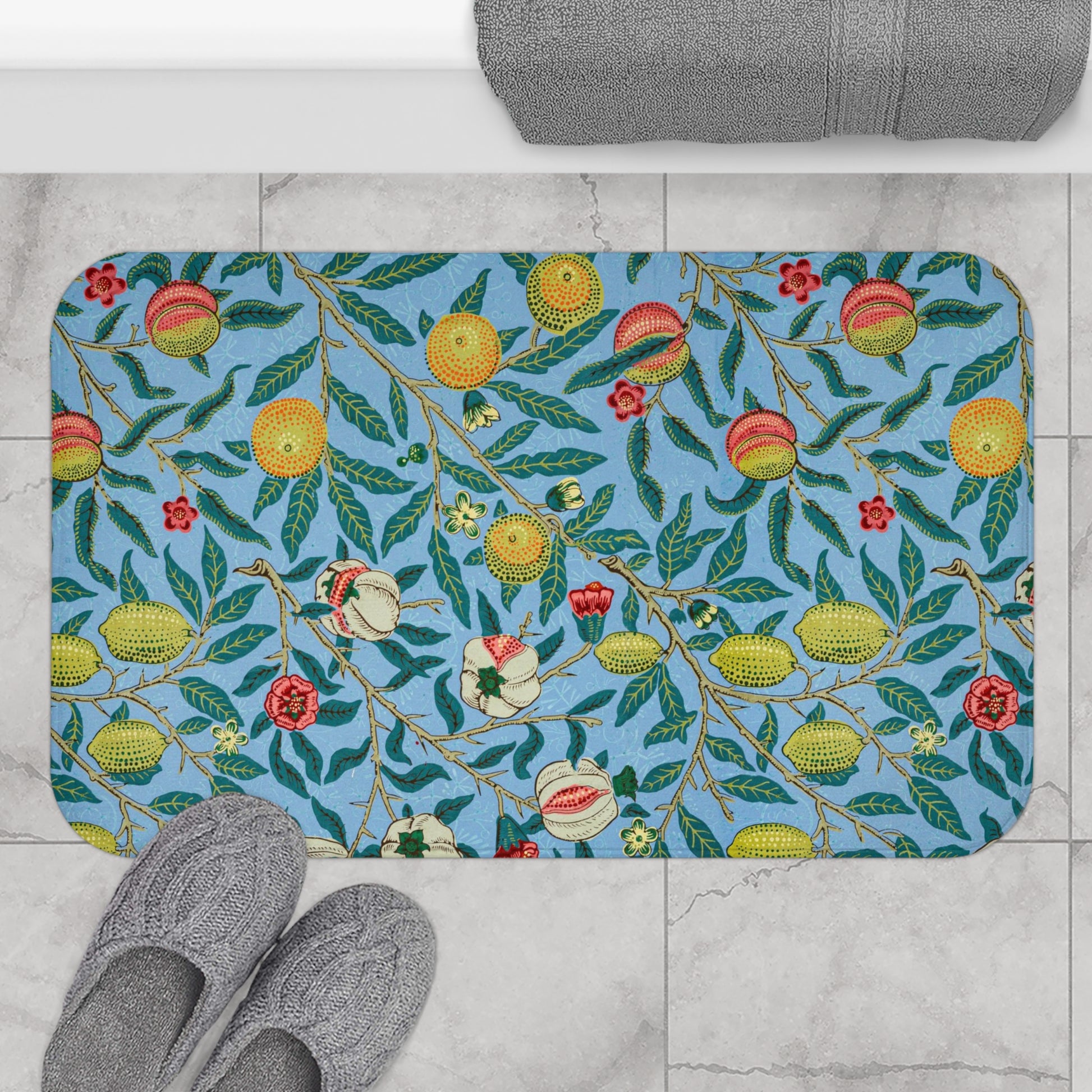 Microfibre Bath Mat inspired by William Morris - Four Fruits Collection (Sky)