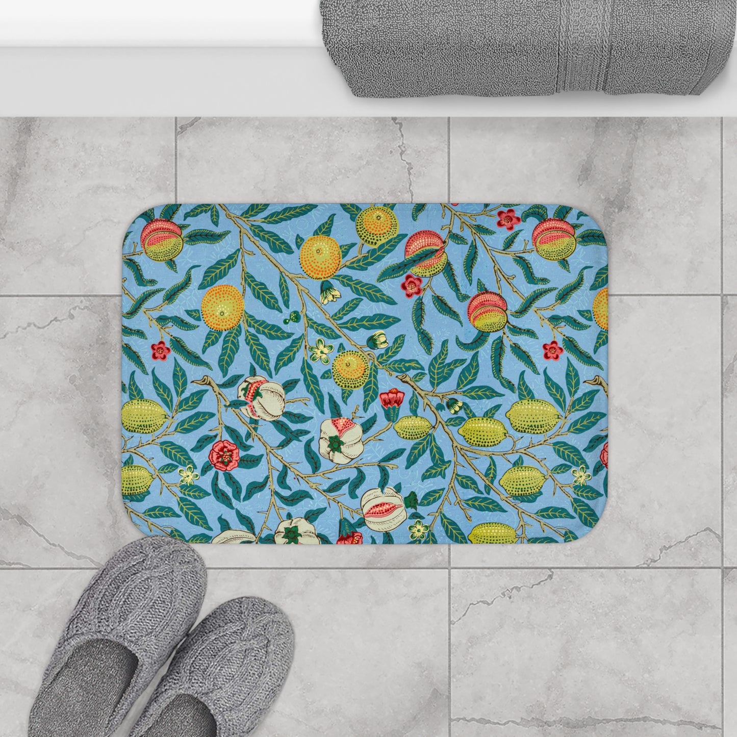 Microfibre Bath Mat inspired by William Morris - Four Fruits Collection (Sky)