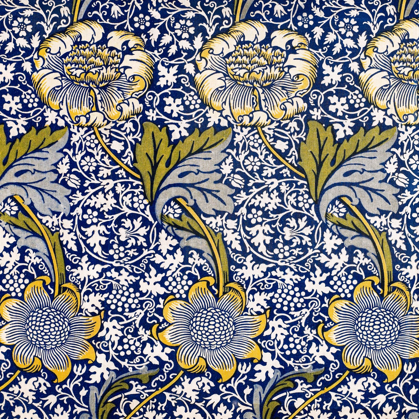 Floral pattern with yellow flowers on a blue background