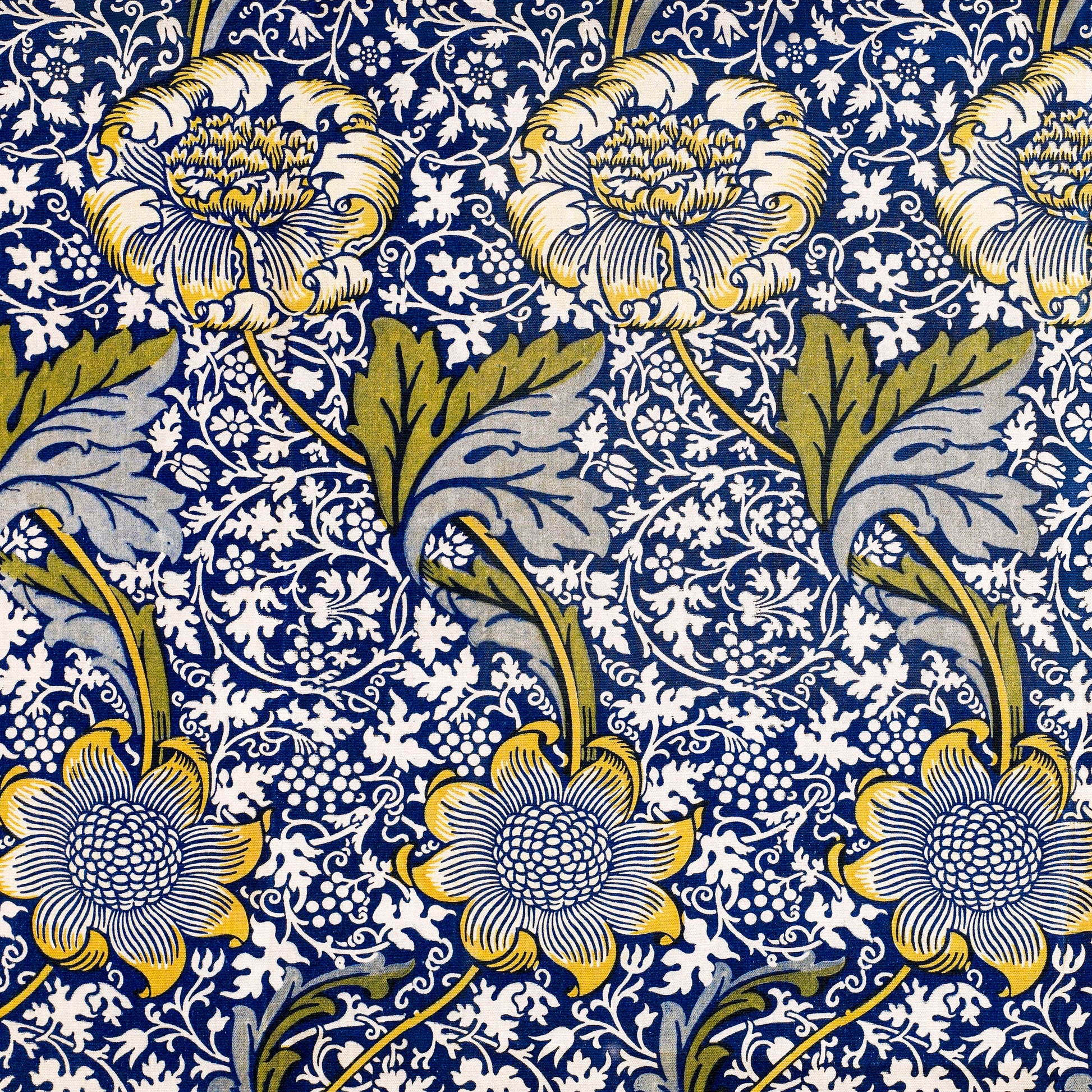 Floral pattern with yellow flowers on a blue background