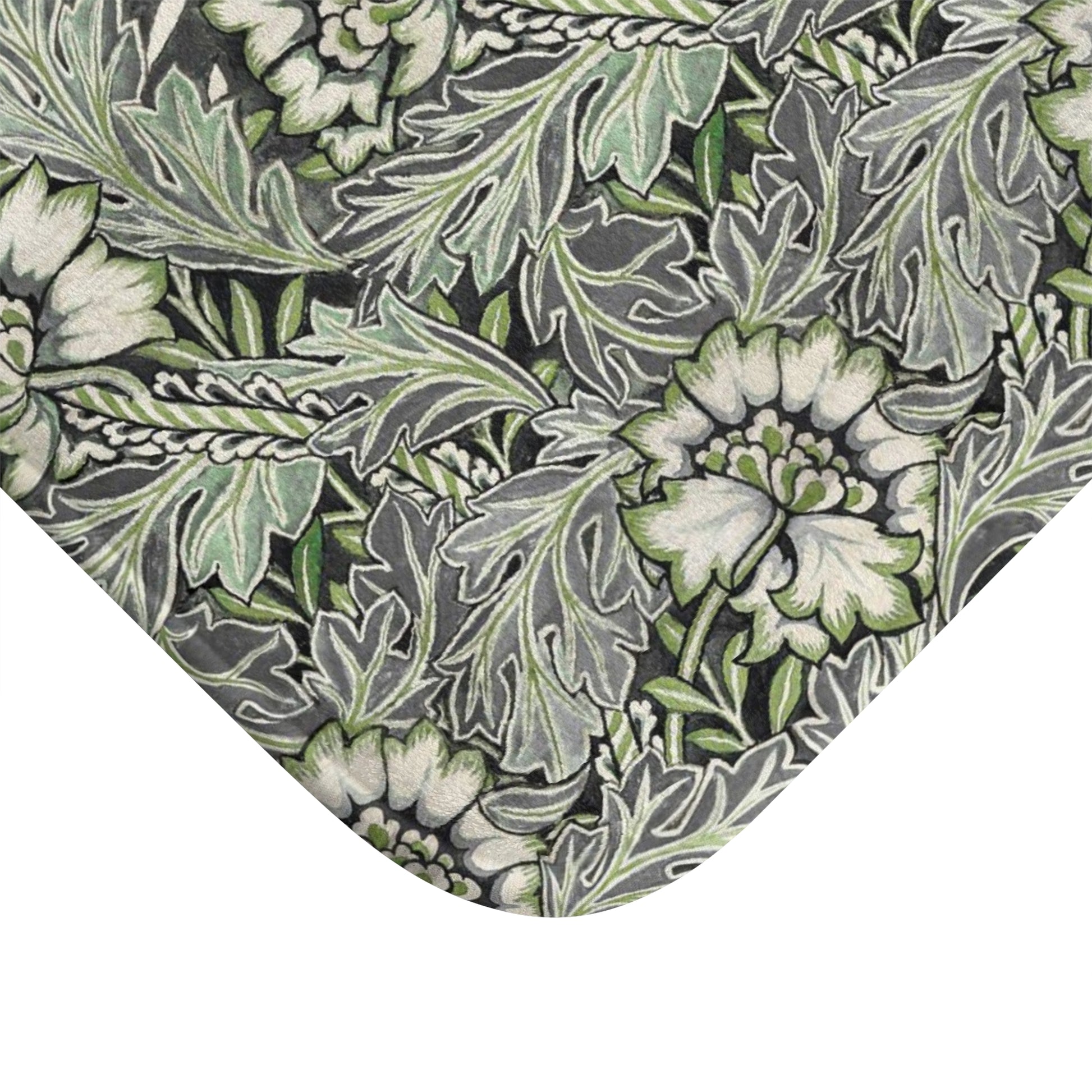 Microfibre bath mat with a floral pattern inspired by William Morris, predominantly grey in colour.