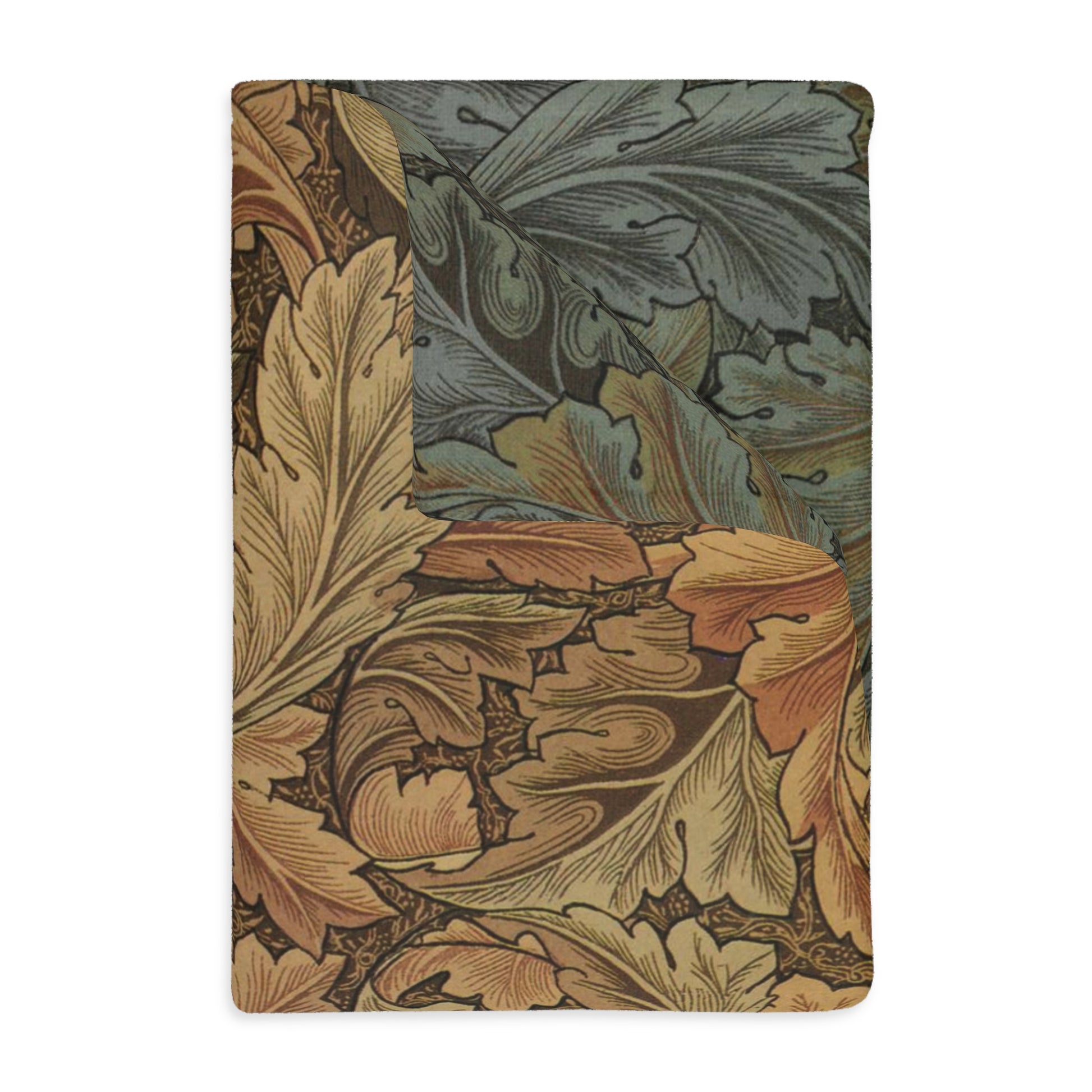 A luxury velveteen minky blanket with a two-sided print featuring intricate floral designs, primarily in brown and green shades.