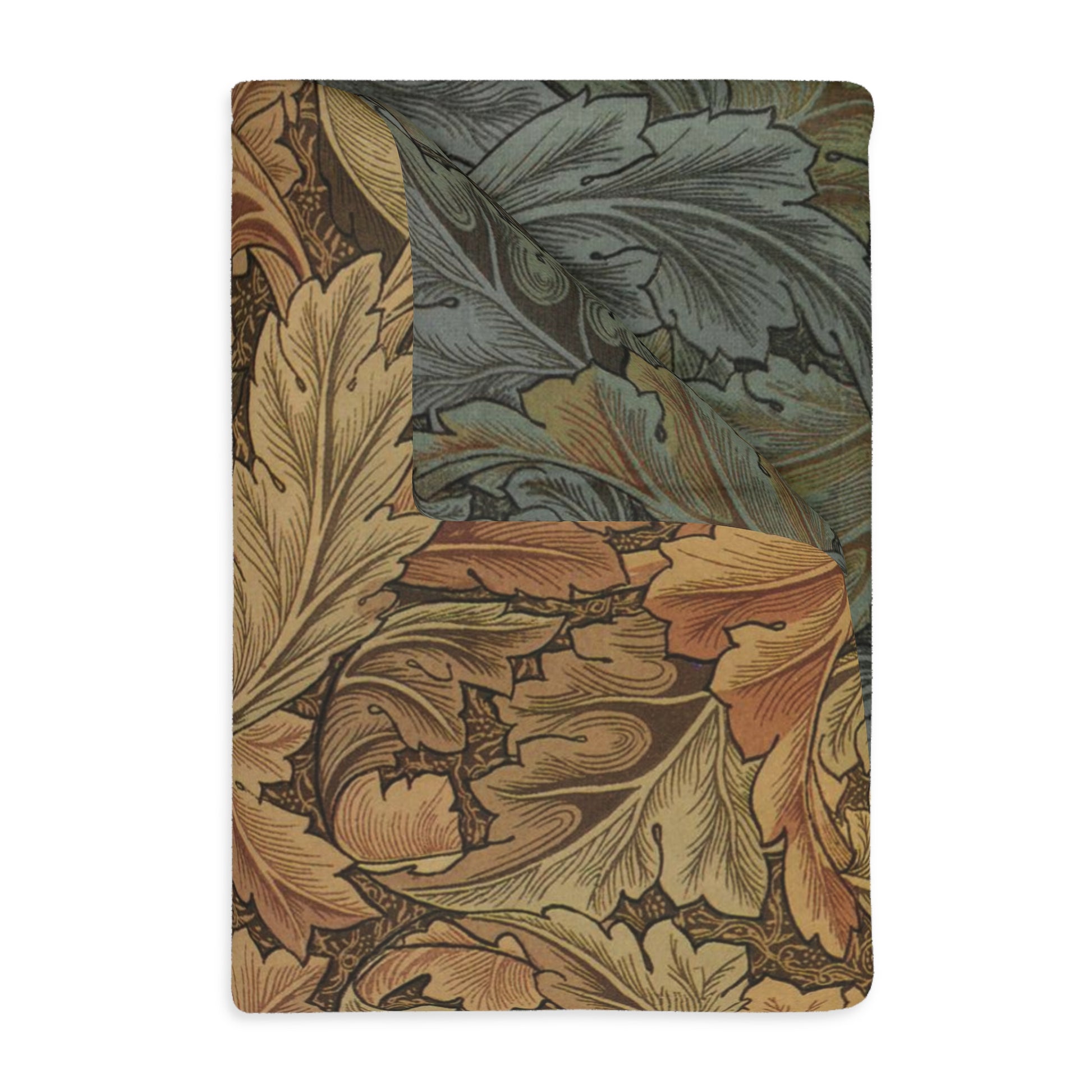 Luxury Velveteen Minky Blanket (Two-sided print) produced by William Morris & Co for a pattern called Acanthus Collection (Brown / Grey)