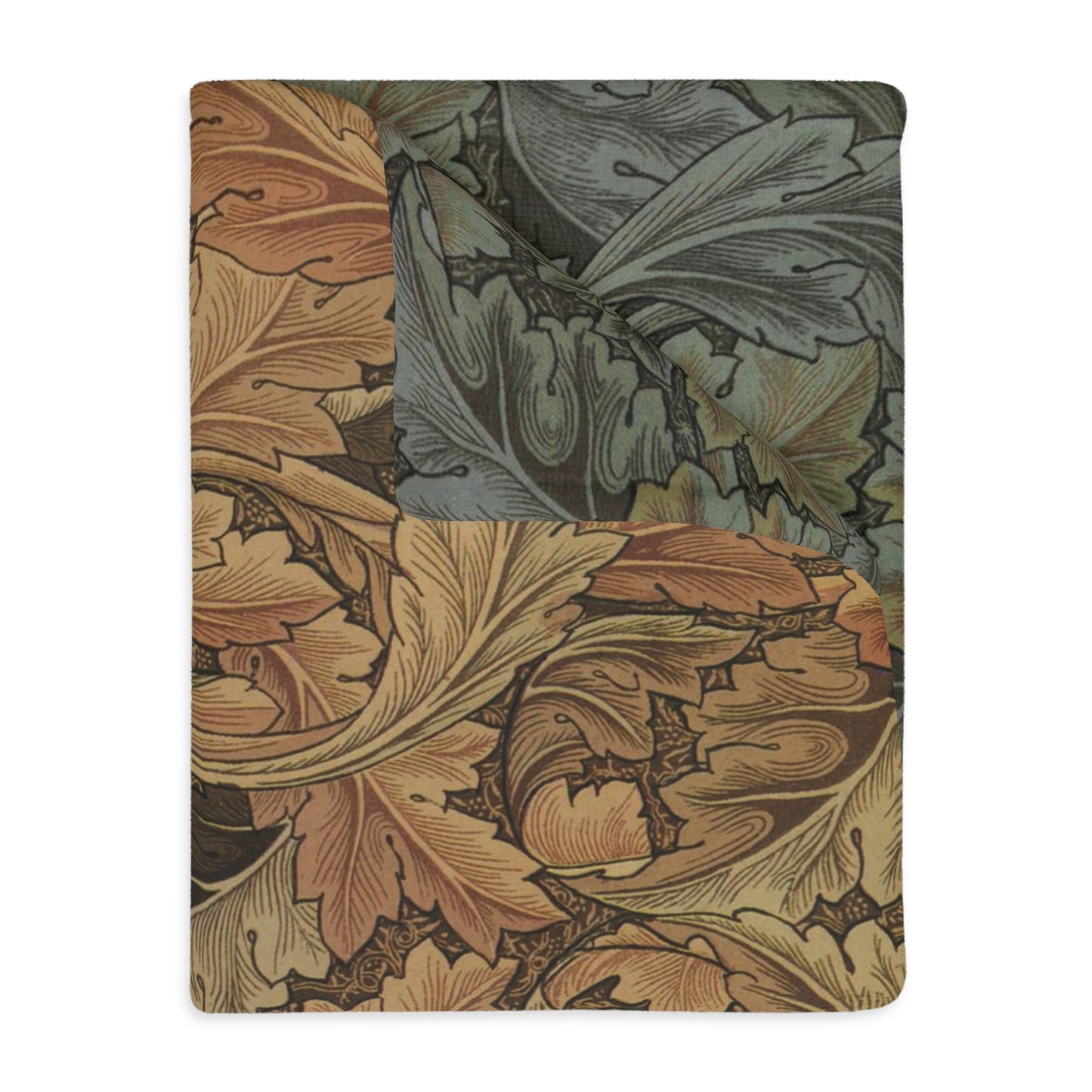 Luxury Velveteen Minky Blanket (Two-sided print) produced by William Morris & Co for a pattern called Acanthus Collection (Brown / Grey)