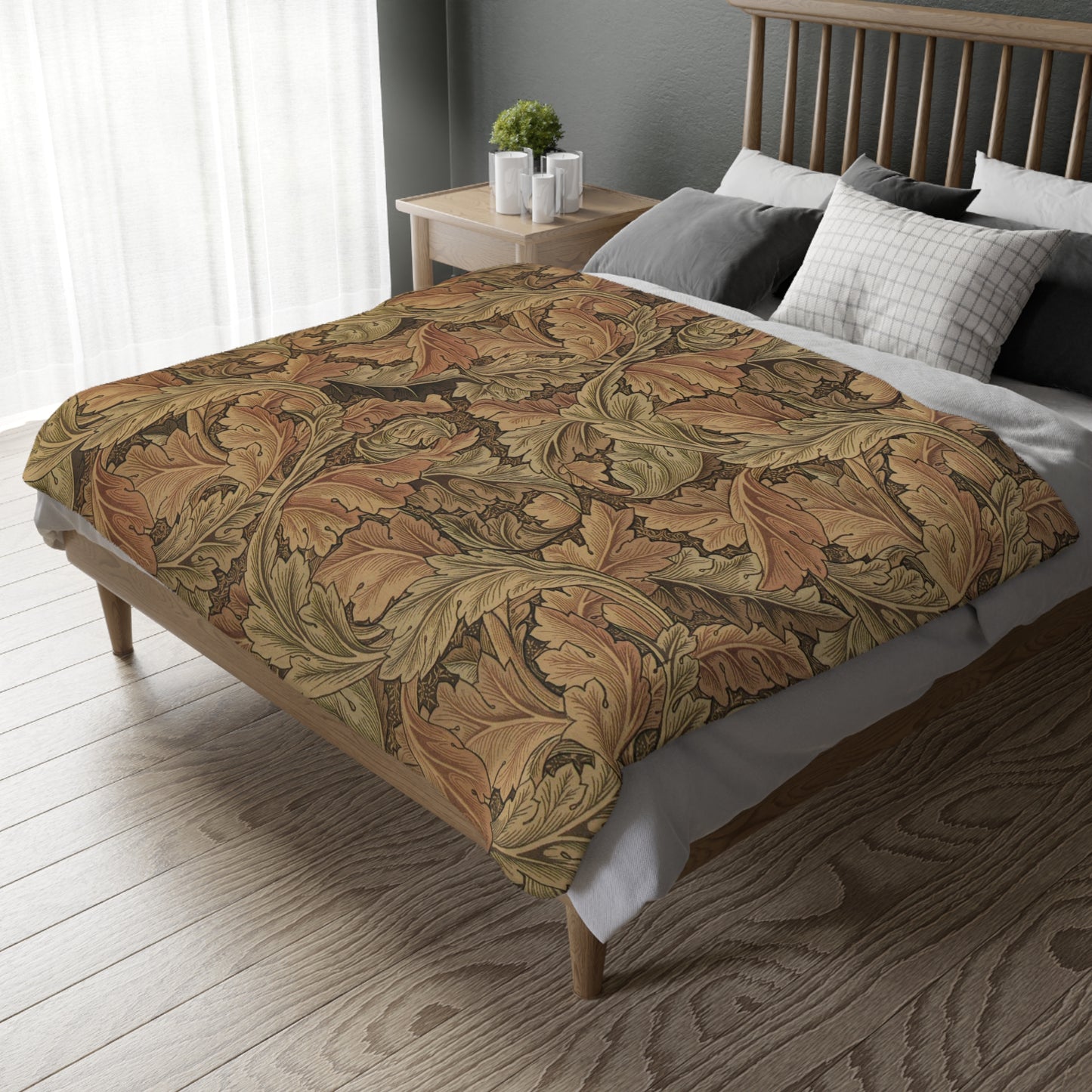 Luxury Velveteen Minky Blanket (Two-sided print) produced by William Morris & Co for a pattern called Acanthus Collection (Brown / Grey)