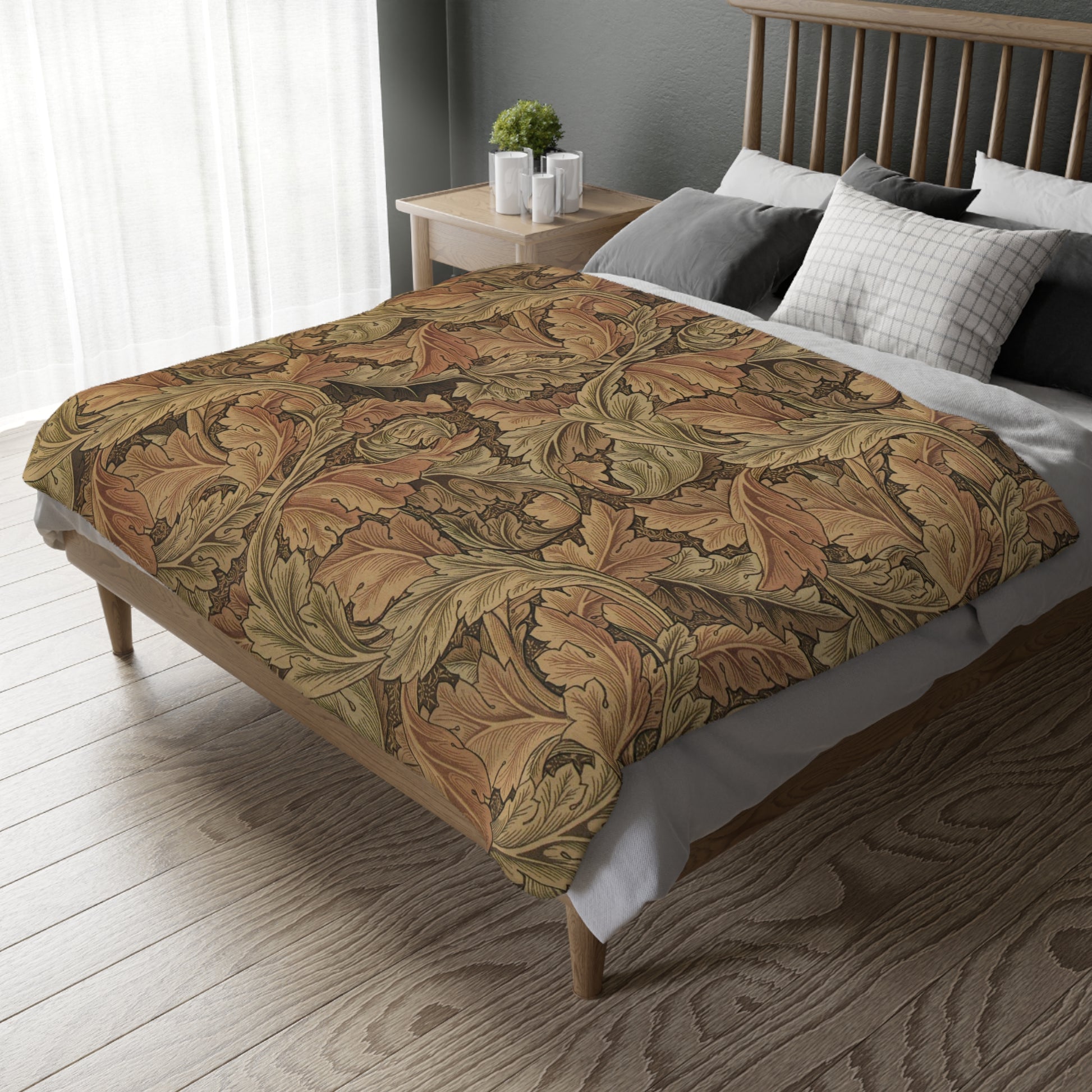 Luxury Velveteen Minky Blanket (Two-sided print) produced by William Morris & Co for a pattern called Acanthus Collection (Brown / Grey)