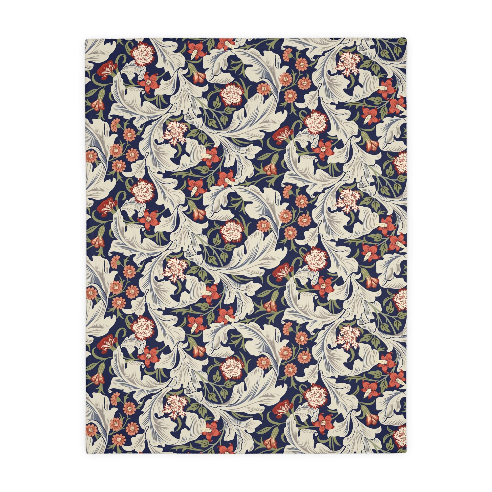 Luxury Velveteen Minky Blanket (Two-sided print) inspired by William Morris & Co in a pattern called. Leicester Collection (Royal/Green)