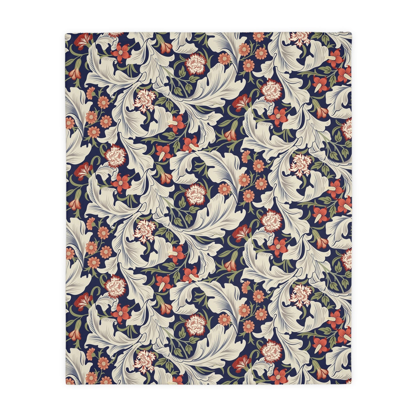 Luxury Velveteen Minky Blanket (Two-sided print) inspired by William Morris & Co in a pattern called. Leicester Collection (Royal/Green)