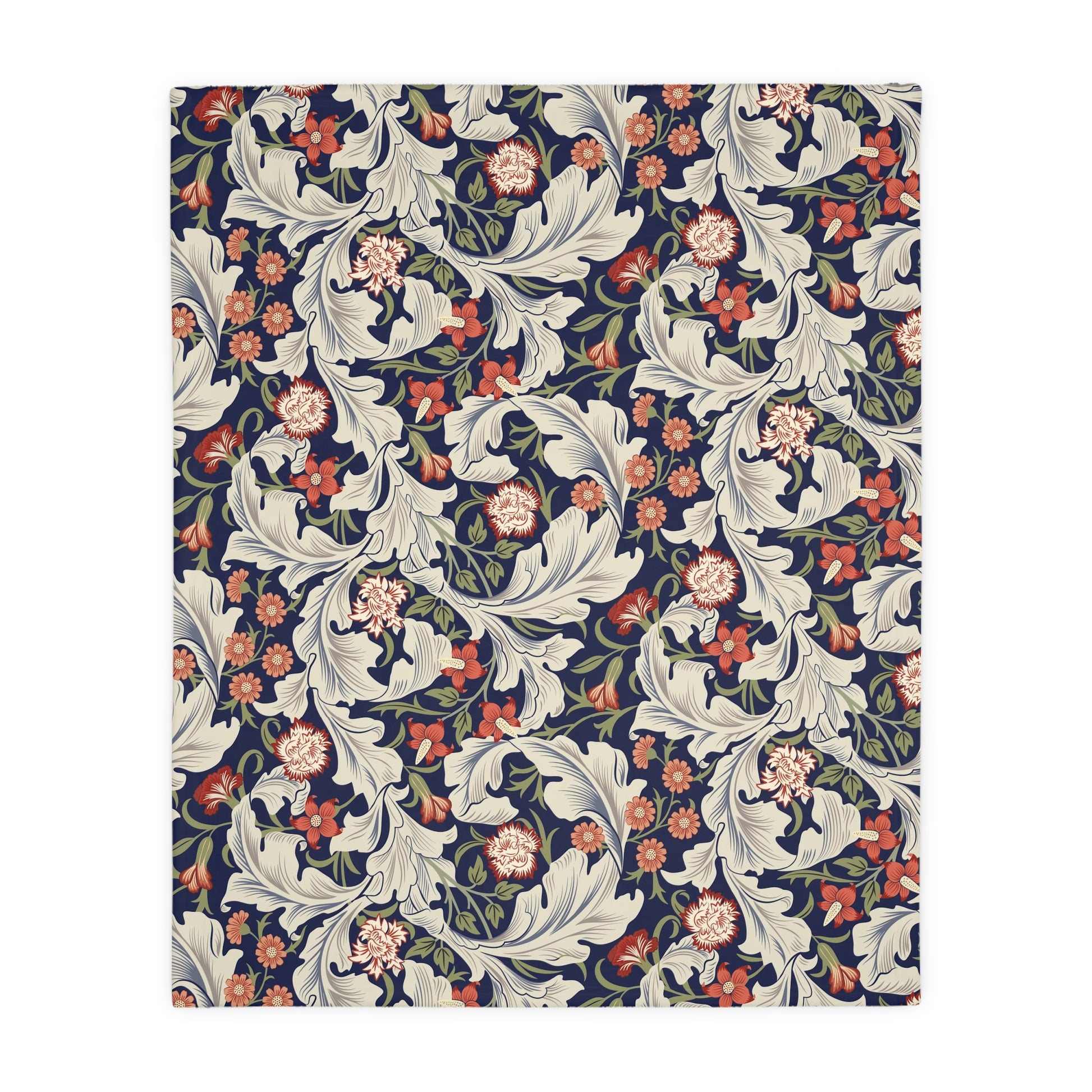 Luxury Velveteen Minky Blanket (Two-sided print) inspired by William Morris & Co in a pattern called. Leicester Collection (Royal/Green)