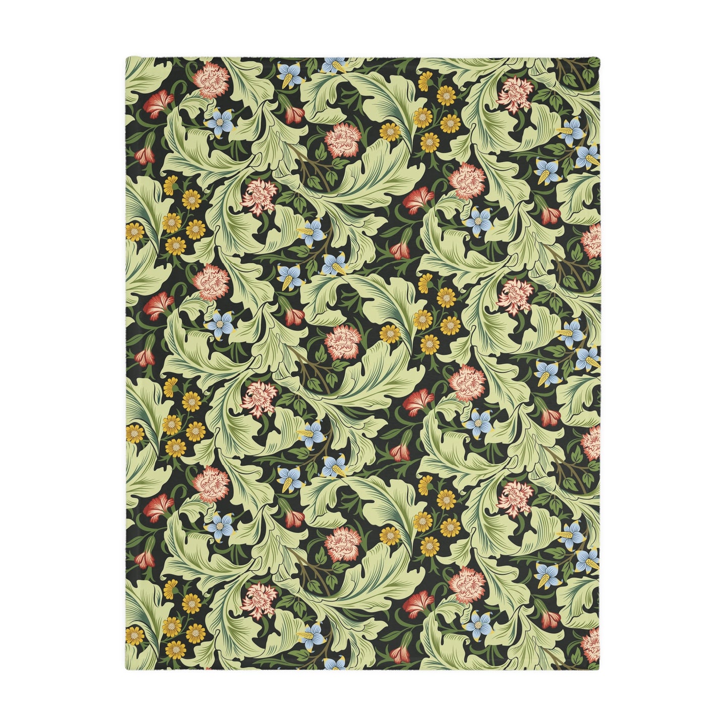 Luxury Velveteen Minky Blanket (Two-sided print) inspired by William Morris & Co in a pattern called. Leicester Collection (Royal/Green)