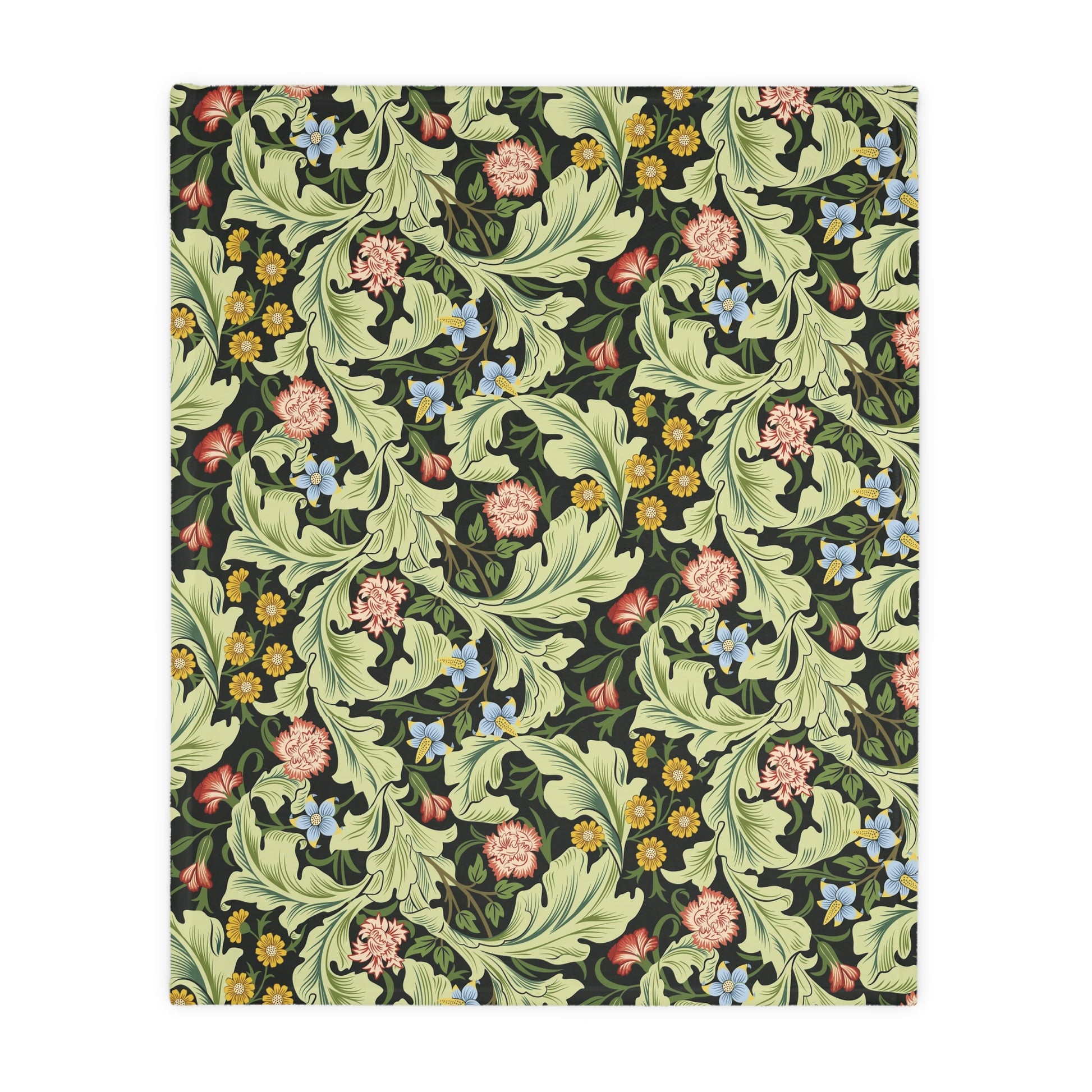 Luxury Velveteen Minky Blanket (Two-sided print) inspired by William Morris & Co in a pattern called. Leicester Collection (Royal/Green)